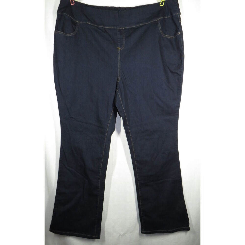 Woman Within Dark Wash Boot Cut Stretch Denim Pull On Jeans Plus 24W TALL